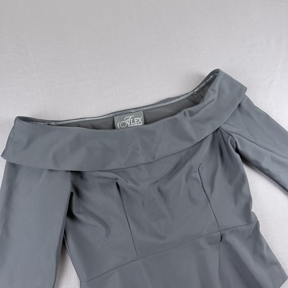 Alex Evenings Black Off-Shoulder Ruffle Blouse M Stretch Long Sleeve Formal